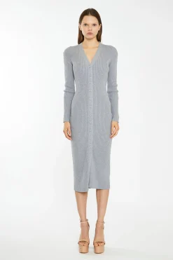 Glamorous Workwear|Day Dresses|Grey-Marl Button-Down Knitted Midi-Dress -