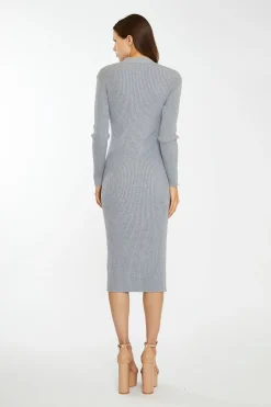 Glamorous Workwear|Day Dresses|Grey-Marl Button-Down Knitted Midi-Dress -