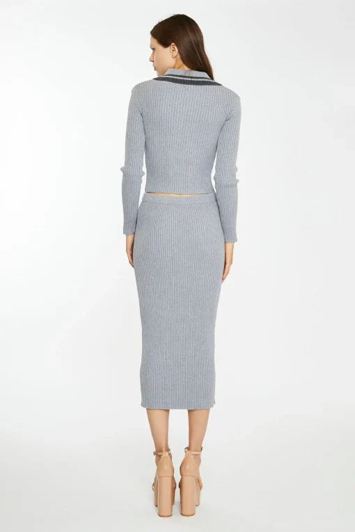 Glamorous Workwear|Co-ords|Grey-Marl Charcoal Knitted Shirt -