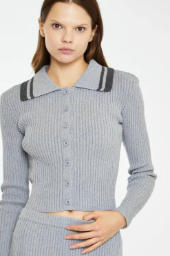 Glamorous Workwear|Co-ords|Grey-Marl Charcoal Knitted Shirt -