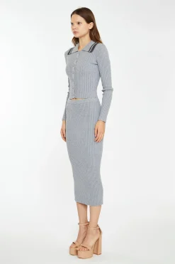 Glamorous Workwear|Co-ords|Grey-Marl Charcoal Knitted Shirt -