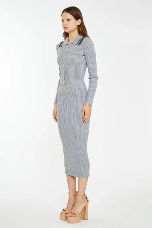 Glamorous Workwear|Co-ords|Grey-Marl Charcoal Knitted Shirt -