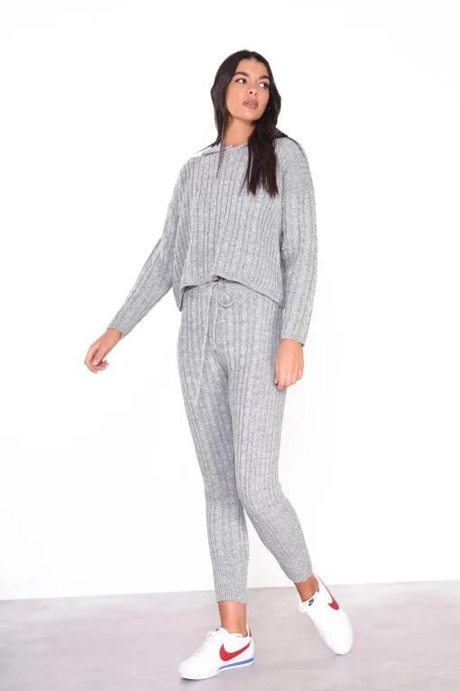 Glamorous Jumpers|Tops & T-shirts|Grey-Marl Long-Sleeves-Hooded-Jumper -