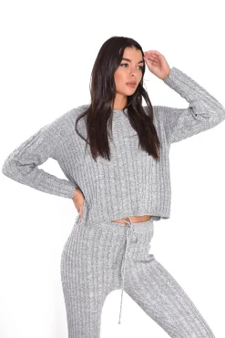 Glamorous Jumpers|Tops & T-shirts|Grey-Marl Long-Sleeves-Hooded-Jumper -