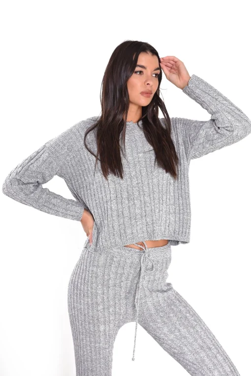 Glamorous Jumpers|Tops & T-shirts|Grey-Marl Long-Sleeves-Hooded-Jumper -