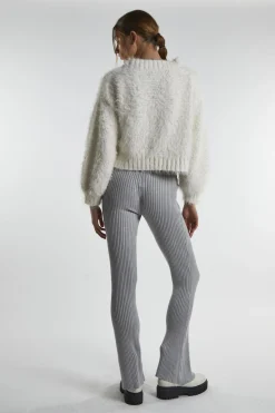 Glamorous Flares|Grey-Marl Rib-Knit Flared-Trousers -