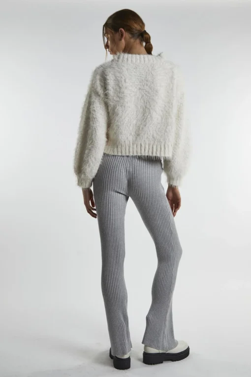 Glamorous Flares|Grey-Marl Rib-Knit Flared-Trousers -