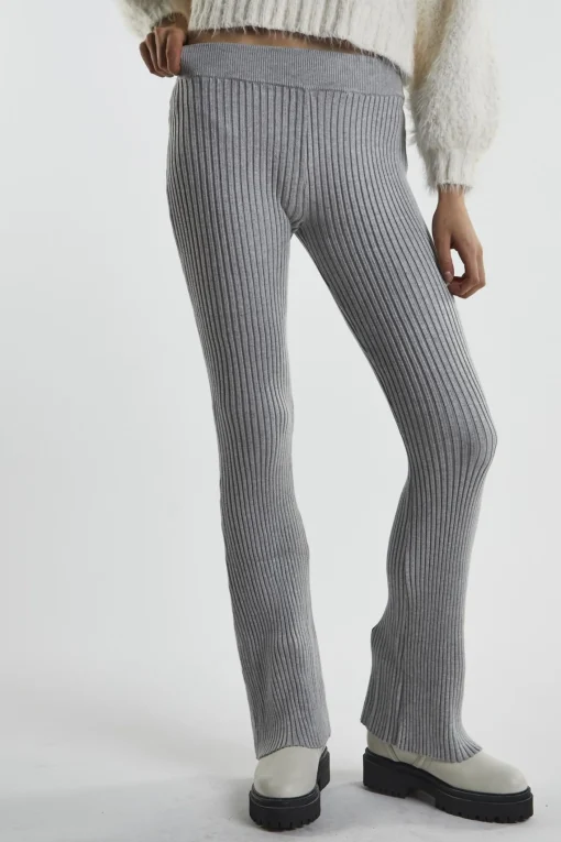 Glamorous Flares|Grey-Marl Rib-Knit Flared-Trousers -