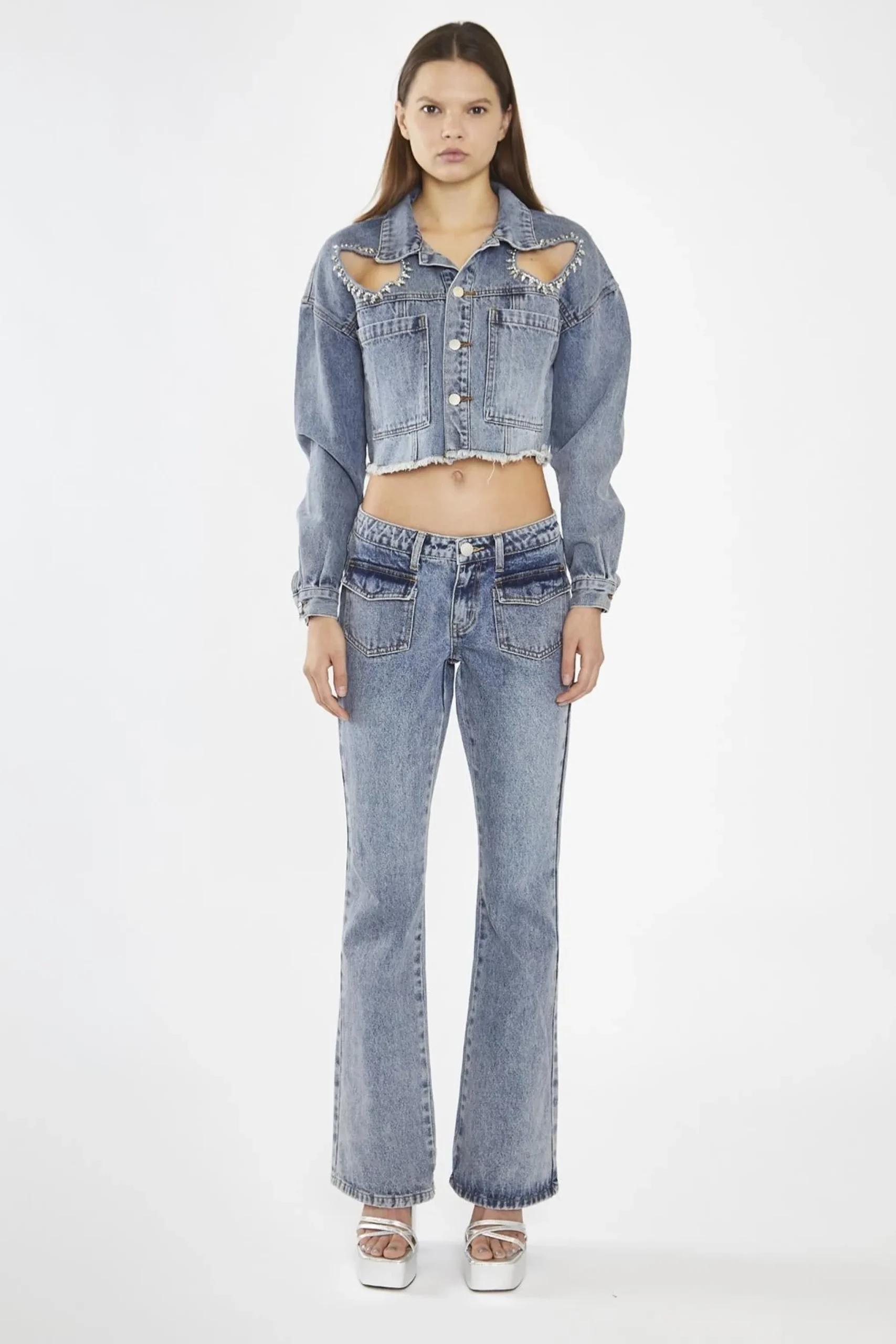 Glamorous Co-ords|Heavy-Vintage Wash Flared -Jeans -