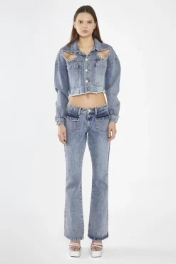 Glamorous Co-ords|Jackets|Heavy-Vintage Wash Heart Cut-Out Crop-Jacket -