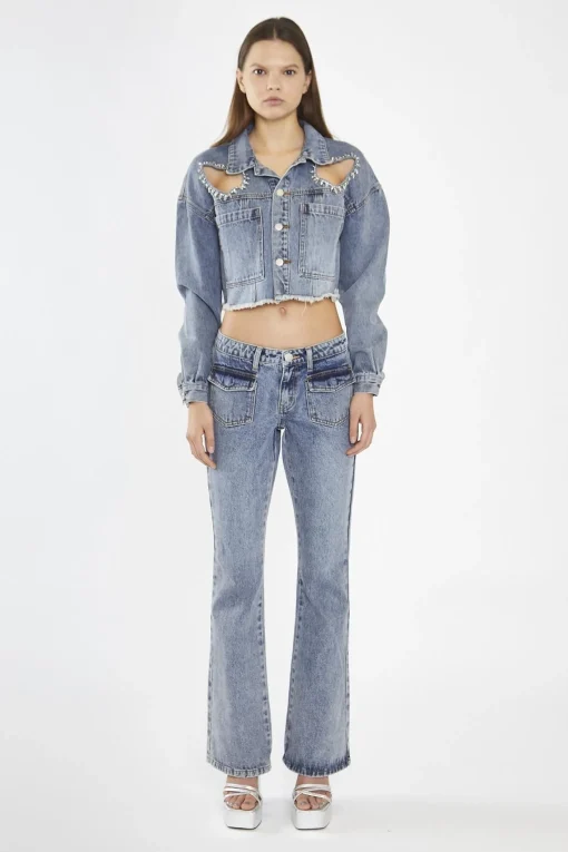 Glamorous Co-ords|Jackets|Heavy-Vintage Wash Heart Cut-Out Crop-Jacket -