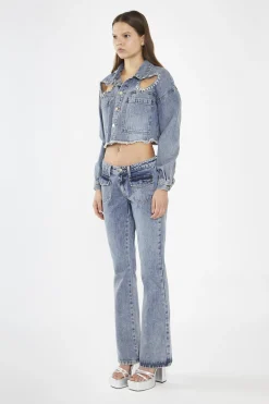Glamorous Co-ords|Jackets|Heavy-Vintage Wash Heart Cut-Out Crop-Jacket -