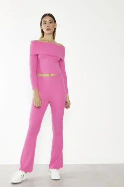 Glamorous Flares|Hot-Pink Mid-Rise Flare-Trousers -