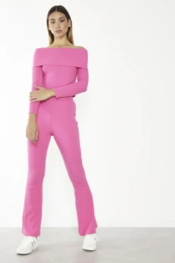 Glamorous Flares|Hot-Pink Mid-Rise Flare-Trousers -