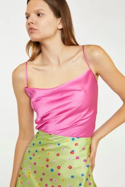 Glamorous Going Out Tops|Go To Partywear|Hot-Pink Satin Cowl Neck Cami Top -