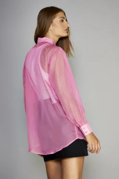Glamorous Blouses & Shirts|Hot-Pink Sheer Oversized-Shirt -
