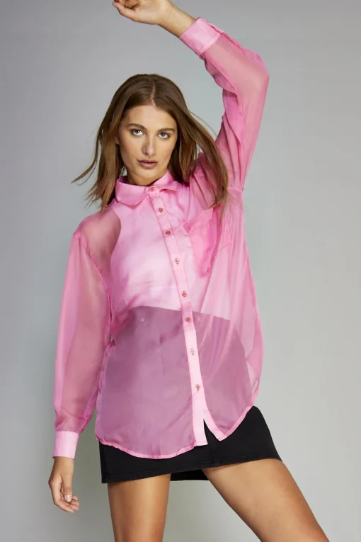 Glamorous Blouses & Shirts|Hot-Pink Sheer Oversized-Shirt -