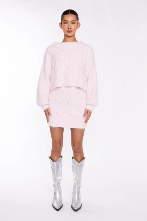 Glamorous Knitted Co-ords|Jumpers|Icy-Pink Cable-Knit Jumper -