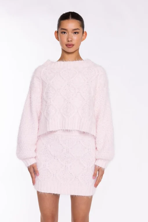 Glamorous Knitted Co-ords|Jumpers|Icy-Pink Cable-Knit Jumper -