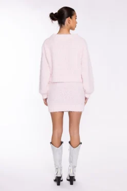 Glamorous Knitted Co-ords|Knitted Skirts|Icy-Pink Cable-Knit Mini-Skirt -