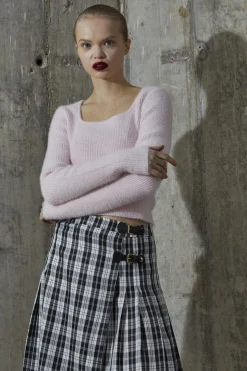 Glamorous Jumpers|Icy-Pink Square Neck Jumper -