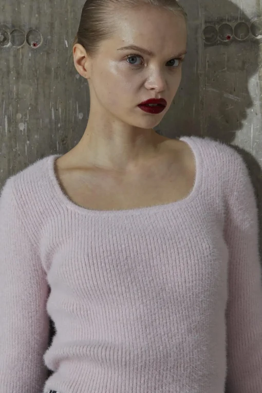 Glamorous Jumpers|Icy-Pink Square Neck Jumper -