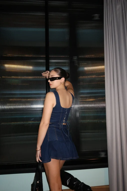 Glamorous Glamorous Care: Our Sustainable Collection|Tops & T-shirts|Indigo Wash Lace-Up Back Corset Top -