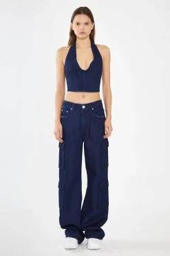 Glamorous Co-ords|Indigo-Blue Cargo -Jeans -
