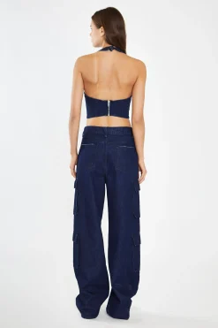 Glamorous Co-ords|Indigo-Blue Cargo -Jeans -