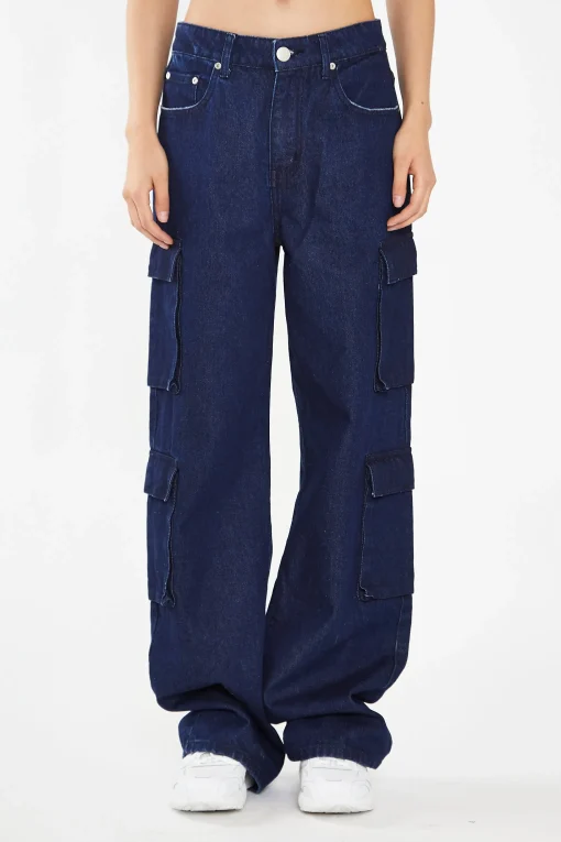 Glamorous Co-ords|Indigo-Blue Cargo -Jeans -