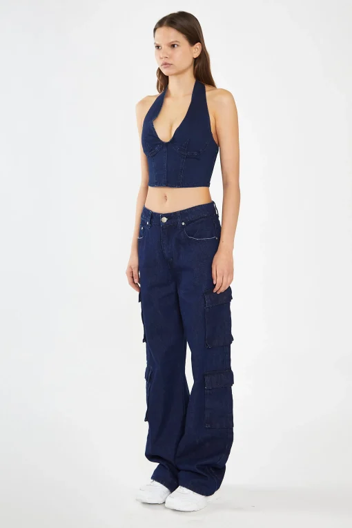 Glamorous Co-ords|Indigo-Blue Cargo -Jeans -