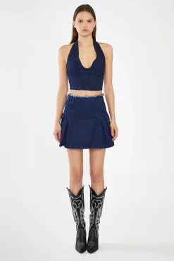 Glamorous Co-ords|Denim Skirts|Indigo-Blue Denim Cargo Mini-Skirt -