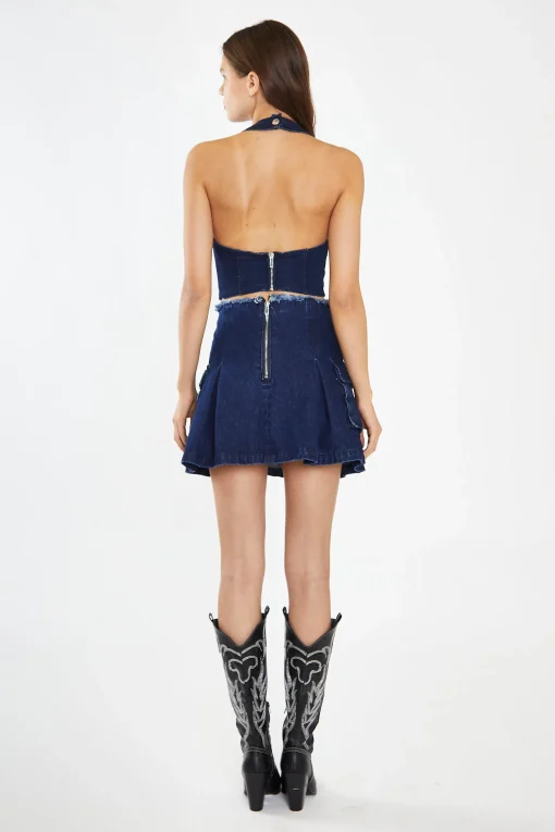 Glamorous Co-ords|Denim Skirts|Indigo-Blue Denim Cargo Mini-Skirt -