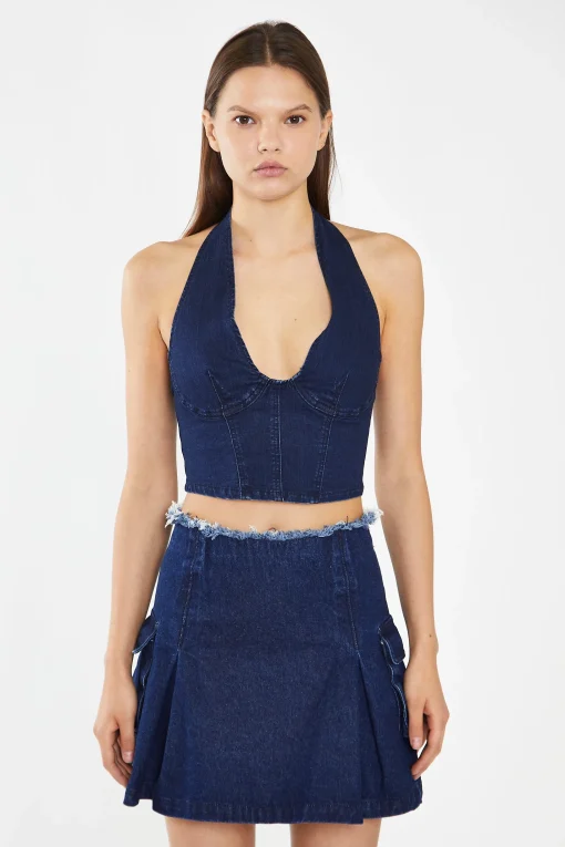 Glamorous Co-ords|Denim Skirts|Indigo-Blue Denim Cargo Mini-Skirt -