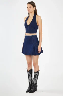 Glamorous Co-ords|Denim Skirts|Indigo-Blue Denim Cargo Mini-Skirt -