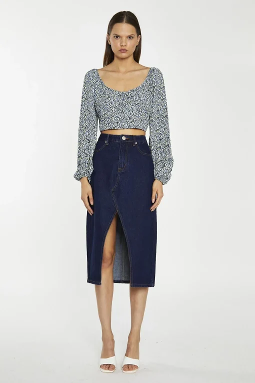 Glamorous Denim Skirts|Midi & Midaxi Skirts|Indigo-Wash Denim Midi-Skirt -