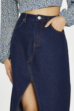 Glamorous Denim Skirts|Midi & Midaxi Skirts|Indigo-Wash Denim Midi-Skirt -