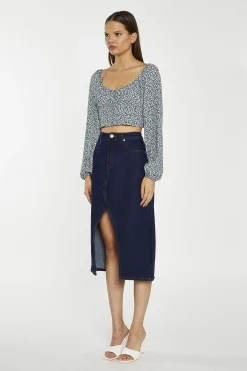 Glamorous Denim Skirts|Midi & Midaxi Skirts|Indigo-Wash Denim Midi-Skirt -