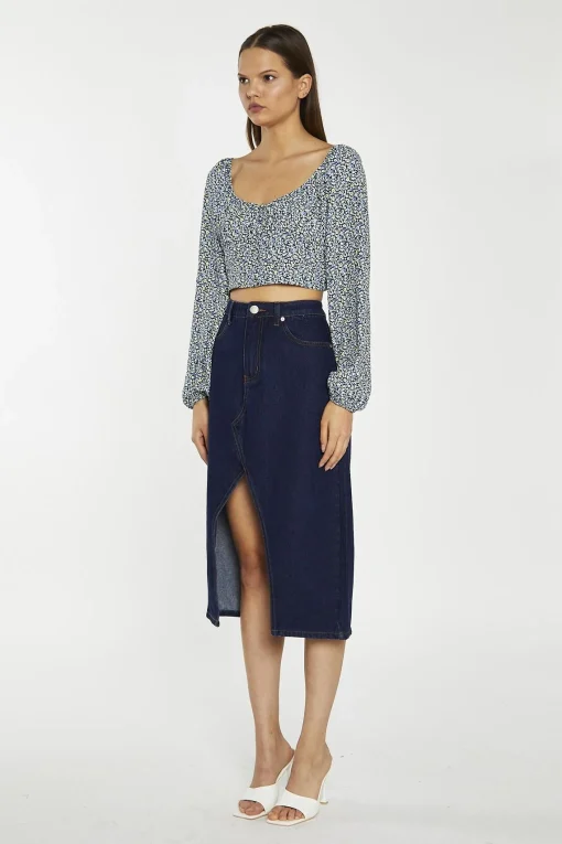 Glamorous Denim Skirts|Midi & Midaxi Skirts|Indigo-Wash Denim Midi-Skirt -