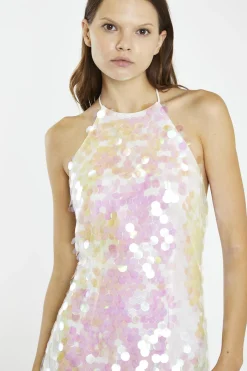 Glamorous Party Dresses|Going Out Dresses|Iridescent Large-Sequin Lace-Up Halterneck Mini-Dress -