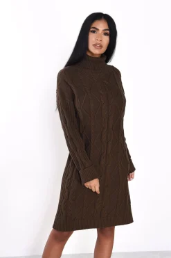 Glamorous Mini Dresses|Mini Dresses|Khaki Brown Sweater Mini-Dress -