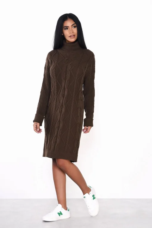 Glamorous Mini Dresses|Mini Dresses|Khaki Brown Sweater Mini-Dress -