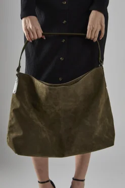 Glamorous Tote Bags|Khaki Faux Suede Tote-Bag -