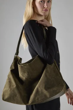 Glamorous Tote Bags|Khaki Faux Suede Tote-Bag -