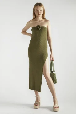 Glamorous Day Dresses|Knitted Dresses|Khaki Knitted Midaxi-Dress -