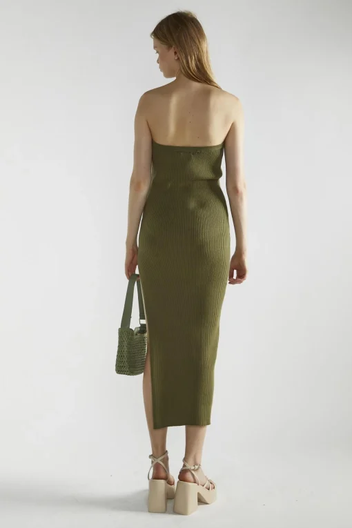 Glamorous Day Dresses|Knitted Dresses|Khaki Knitted Midaxi-Dress -