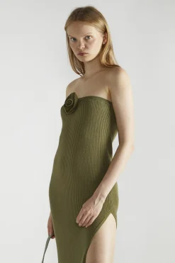 Glamorous Day Dresses|Knitted Dresses|Khaki Knitted Midaxi-Dress -