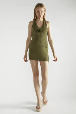 Glamorous Co-ords|Knitted Co-ords|Khaki Ribbed Mini-Skirt -