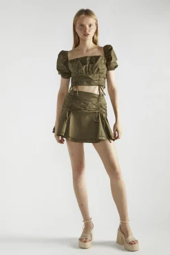 Glamorous Co-ords|Crops, Corsets & Bodysuits|Khaki Square-Neck Crop-Top -