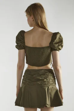 Glamorous Co-ords|Crops, Corsets & Bodysuits|Khaki Square-Neck Crop-Top -
